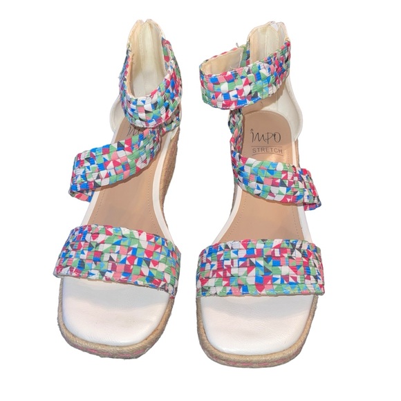 Impo Stretch Women’s Wedge Sandal Size 11 Multi Color Memory Foam Ankle Zip - Picture 1 of 8